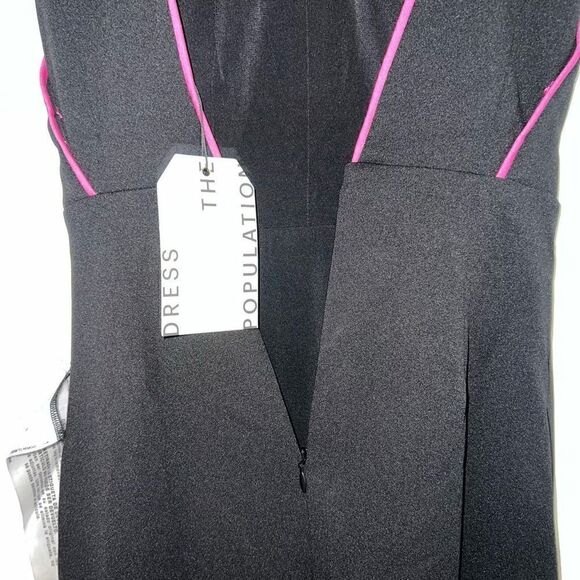 Dress the Population Gianna Black & Fuchsia Low Back Sheath Dress Women’s XXS - Picture 11 of 15